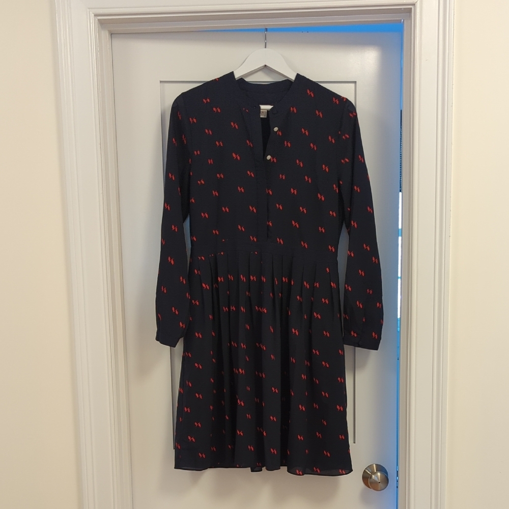 Navy Dress with Red Pattern